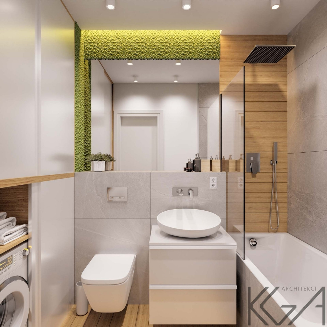 Parawan nawannowy jednoczęściowy. Projekt łazienki: KGA Architekci